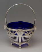 M.H. Wilkens & Söhne. Silver 800 Art Nouveau Basket Original Blue Glass Liner Bremen, Germany