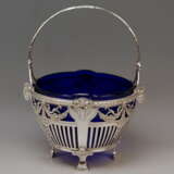 Silver 800 Art Nouveau Basket Original Blue Glass Liner Bremen Germany Germany/ Bremer Silberwarenfabrik circa 1905-1910 Silber Deutschland 1905 - Foto 1