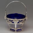 Silver 800 Art Nouveau Basket Original Blue Glass Liner Bremen, Germany - Покупка в один клик