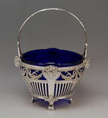 Silver 800 Art Nouveau Basket Original Blue Glass Liner Bremen, Allemagne