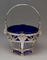 Silver 800 Art Nouveau Basket Original Blue Glass Liner Bremen, Germany Silver 800 Art Nouveau Basket Original Blue Glass Liner Bremen, Germany