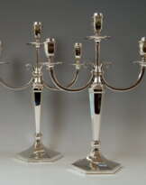 Silver Sterling Art Deco Pair of Candlesticks Three Arms Possibly, Spain Silver Sterling Art Deco Pair of Candlesticks Three Arms Possibly, Spain