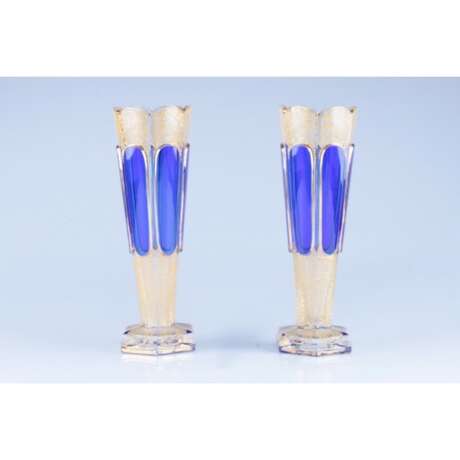 “PAIR OF VASES WITH COBALT INSERTS. WESTERN EUROPE 1 FLOOR. 20th Century GLASS. ” - photo 1