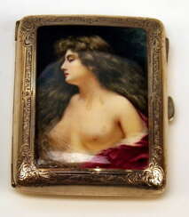 Стерлинговое серебро Erotica Cigarette Box Enamel Painting Lady Nude, Birmingham 1902