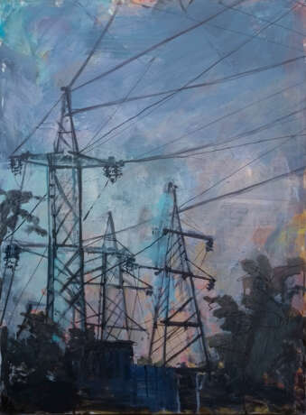Power transmission line Canvas Acrylic paint Contemporary art Cityscape Ukraine 2020 - photo 1