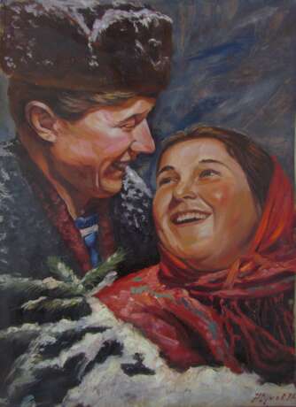 Влюбленные Картон Масляные краски Импрессионизм Портрет Украина - фото 1