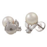 Ohrringe mit Perlen und Diamanten, zusammen ca. 0,7 ct, - Foto 4