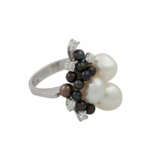 Schmuckset Ring und Ohrringe mit Perlen und Brillanten, - photo 2