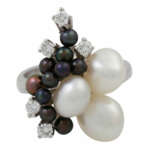 Schmuckset Ring und Ohrringe mit Perlen und Brillanten, - photo 3