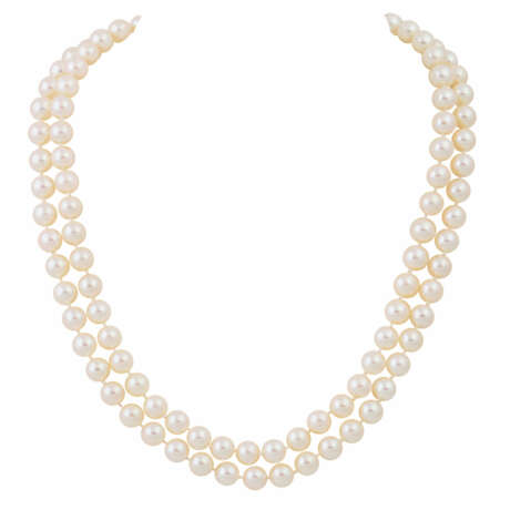Perlenkette zweireihig mit Saphir-Diamant-Schließe, - photo 1