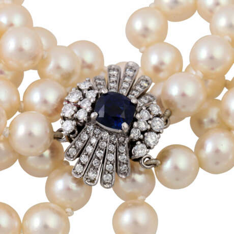Perlenkette zweireihig mit Saphir-Diamant-Schließe, - photo 5