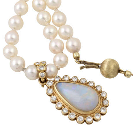 Collier aus Perlen mit Opal-Brillant-Clipanhänger, - Foto 5