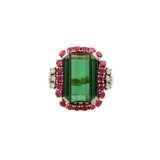 SCHILLING Ring mit grünem Turmalin, Rubinen und Achtkantdiamanten, - photo 2