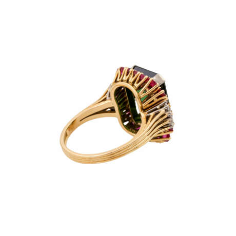SCHILLING Ring mit grünem Turmalin, Rubinen und Achtkantdiamanten, - Foto 3
