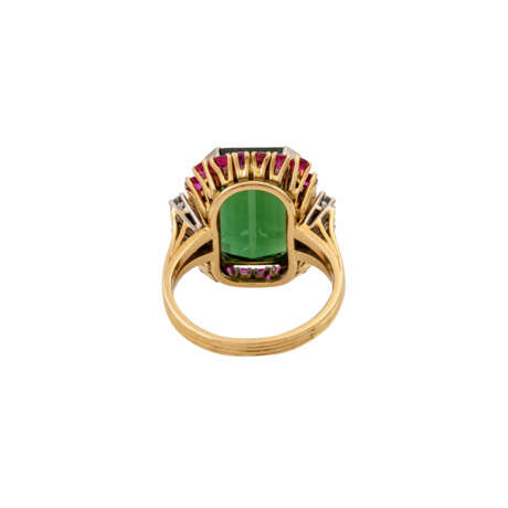 SCHILLING Ring mit grünem Turmalin, Rubinen und Achtkantdiamanten, - photo 4