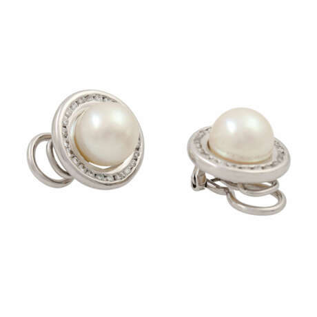 Schmuckset aus Ring und Ohrclips mit Perlen und Brillanten, - photo 4