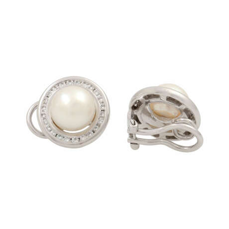 Schmuckset aus Ring und Ohrclips mit Perlen und Brillanten, - Foto 5