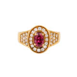 Ring mit ovalem Rubin von ca. 1 ct und Diamanten zusammen ca 0,34 ct, - фото 2