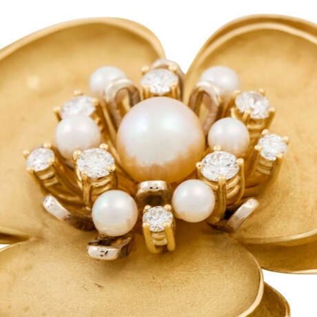Blütenbrosche mit Perlen und Brillanten - Foto 4