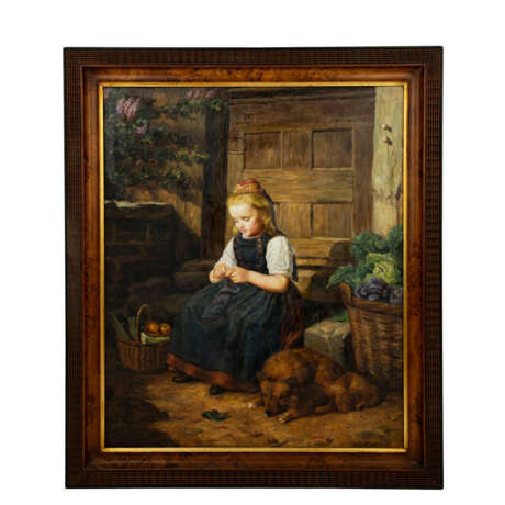 WENDLAND, L. (Genremaler 20. Jahrhundert), "Mädchen in Tracht vor dem Haus sitzend bei der Handarbeit", - Foto 2