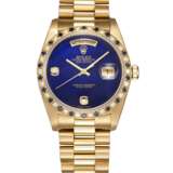 Rolex. ROLEX, A GOLD OYSTER PERPETUAL DAY-DATE WITH SAPPHIRE AND DIAMOND CRUSTED BEZEL AND LAPIS-LAZULI DIAL, REF. 18148 - фото 3