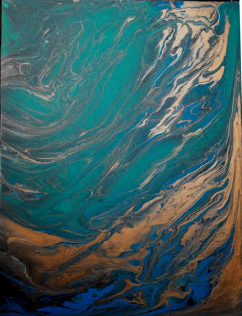 turquoise gold Wood Acrylic paint Abstract art Russia 2021 - photo 1