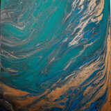turquoise gold Wood Acrylic paint Abstract art Russia 2021 - photo 1