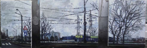 Modular picture “Opening soon”, Canvas, Oil paint, Cityscape, Ukraine, 2021 - photo 1