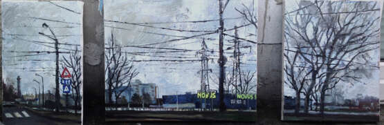 Modular picture “Opening soon”, Canvas, Oil paint, Cityscape, Ukraine, 2021 - photo 1
