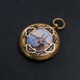DUMONT GUINAND, A 19TH CENTURY GOLD DOUBLE HUNTER CASE POCKET WATCH WITH ENAMEL PAINTING - Foto 1