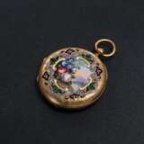 DUMONT GUINAND, A 19TH CENTURY GOLD DOUBLE HUNTER CASE POCKET WATCH WITH ENAMEL PAINTING - фото 2