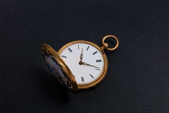DUMONT GUINAND, A 19TH CENTURY GOLD DOUBLE HUNTER CASE POCKET WATCH WITH ENAMEL PAINTING - photo 3