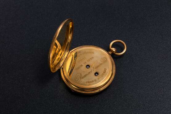 DUMONT GUINAND, A 19TH CENTURY GOLD DOUBLE HUNTER CASE POCKET WATCH WITH ENAMEL PAINTING - photo 4
