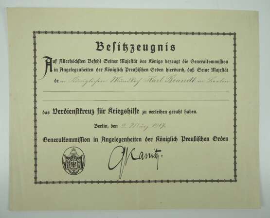 Preussen: Urkundennachlass des Königlichen Mundkochs Karl Brandt. - photo 7
