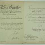 Schwarzburg-Sondershausen: Fürstlich Schwarzburgisches Ehrenkreuz, 3. Klasse mit Schwertern Urkunde für einen Leutnant d.R. im 3. Thüringischen Infanterie-Regiment No. 71. - photo 1