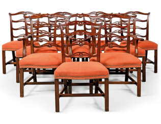 A SET OF TEN GEORGE III MAHOGANY LADDERBACK DINING-CHAIRS