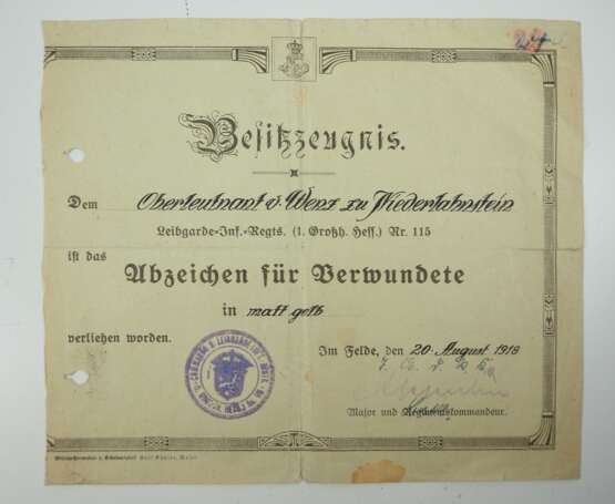 Abzeichen für Verwundete, 1914, der Armee, in Mattgelb. - Foto 2