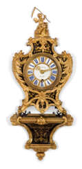 AN EARLY LOUIS XV ORMOLU-MOUNTED BRASS AND TORTOISESHELL INLAID BRACKET CLOCK