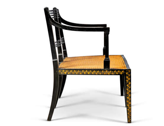 A PAIR OF REGENCY EBONISED AND PARCEL-GILT DOUBLE CHAIRBACK SETTEES - фото 2