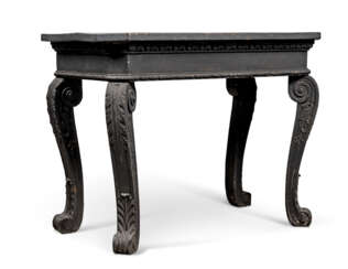 A GEORGE II ESTATE MADE BLACK-PAINTED PINE PIER-TABLE