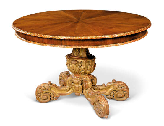A WALNUT AND GILTWOOD CENTRE TABLE - photo 1