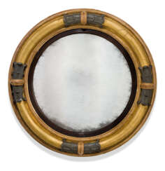 A GEORGE IV PARCEL-GILT, BRONZED AND EBONISED LARGE CONVEX MIRROR