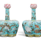 A PAIR OF CHINESE TURQUOISE-GROUND FAMILLE ROSE TULIP VASES - photo 1