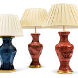 A PAIR OF RED CINNABAR-LACQUER-STYLE TABLE LAMPS - photo 1