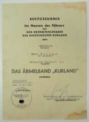 Ärmelband "KURLAND" Urkunde für einen Hauptmann des Grenadier-Regiment 353.