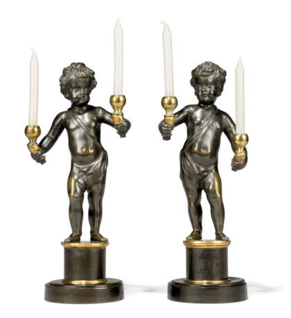 A PAIR OF REGENCY GILT-LACQUERED AND PATINATED-BRONZE TWIN-LIGHT FIGURAL CANDELABRA - photo 2