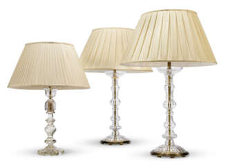 THREE MOULDED AND CUT-GLASS TABLE LAMPS