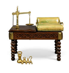A SET OF VICTORIAN BRASS-MOUNTED OAK JOCKEY&#39;S WEIGHING-SCALES