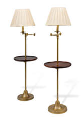 A PAIR OF MAHOGANY AND BRASS ADJUSTABLE FLOOR LAMPS