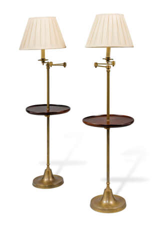 A PAIR OF MAHOGANY AND BRASS ADJUSTABLE FLOOR LAMPS - photo 1